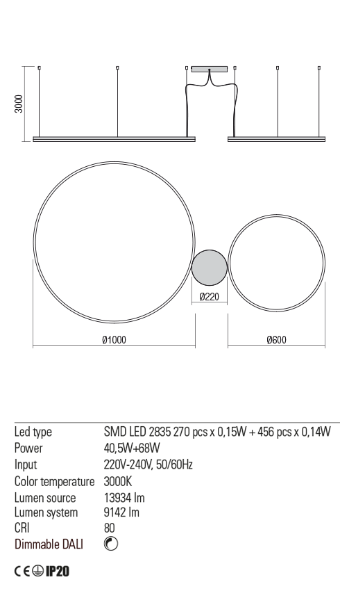 Lustra ORBIT LED 40,5W + 68W SAND WHITE - imagine 2