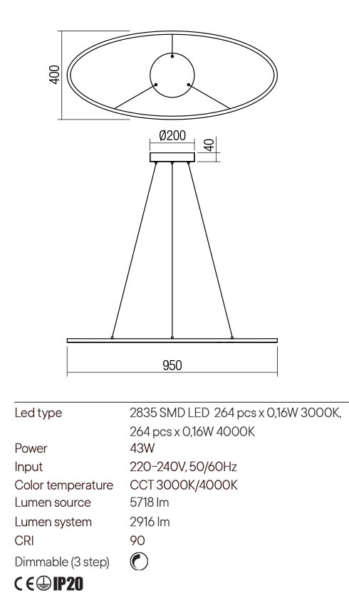 Lustra LEO LED 43W SANDY WHITE - imagine 2