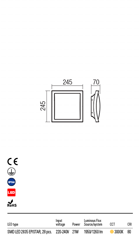 Plafonieră TALLIN LED 22W IP54 - imagine 2